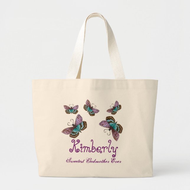 Butterfly Sweetest Godmother Ever Custom Name Gift Large Tote Bag (Front)