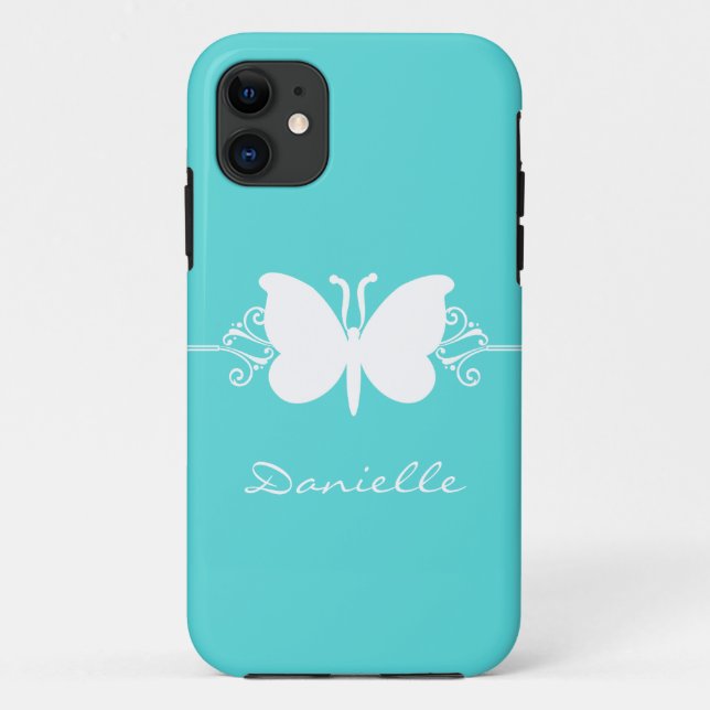 Butterfly Swirl BT iPhone 5 Case, Aqua Case-Mate iPhone Case (Back)