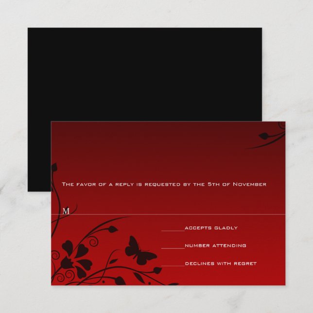 Butterfly Swirl Red and Black RSVP Cards (Front/Back)