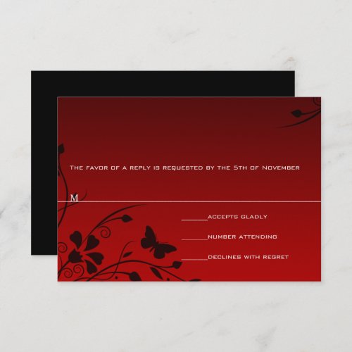 Butterfly Swirl Red and Black RSVP Cards