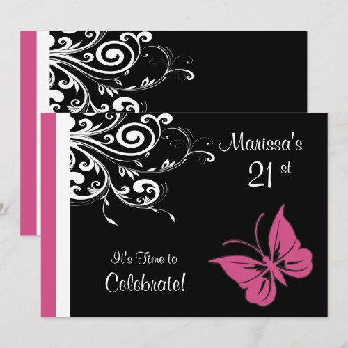Butterfly Swirls Cranberry Pink Birthday Party Custom Invites
