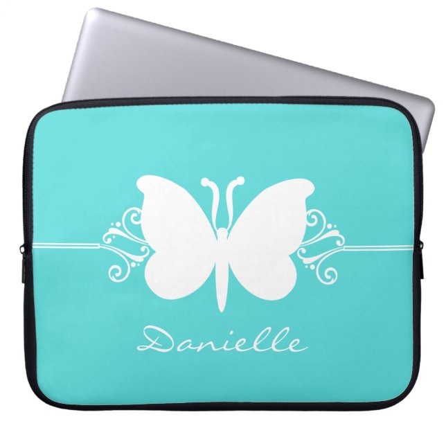 Butterfly Swirls Laptop Sleeve, Aqua Laptop Sleeve (Front)