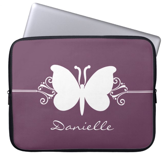 Butterfly Swirls Laptop Sleeve, Purple Laptop Sleeve (Front)