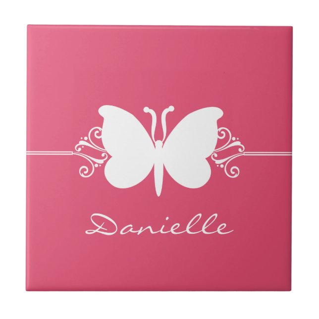 Butterfly Swirls Tile, Pink Tile (Front)