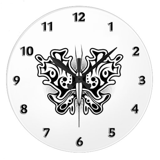 Butterfly Tattoo Black and White Clock | Zazzle