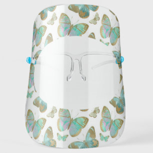 Butterfly Teal Blue Gold Green Iridescent Face Shield