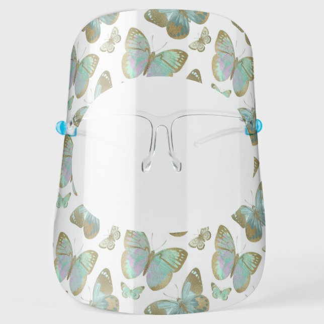 Butterfly Teal Blue Gold Green Iridescent Face Shield (Front)