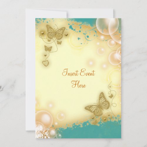 Butterfly teal gold wedding engagement invitation