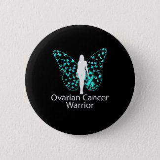 Butterfly Teal Ribbon Ovarian Cancer Awareness Button