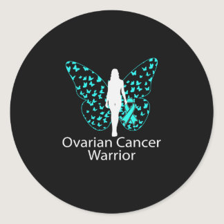 Butterfly Teal Ribbon Ovarian Cancer Awareness Classic Round Sticker