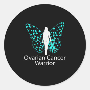 Butterfly Teal Ribbon Ovarian Cancer Awareness Classic Round Sticker