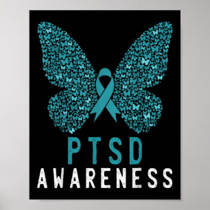 Butterfly Teal Ribbon Rainbow Warrior Ptsd Awarene Poster
