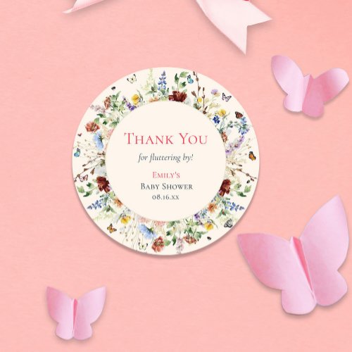 Butterfly Thank You Baby Shower Classic Round Sticker