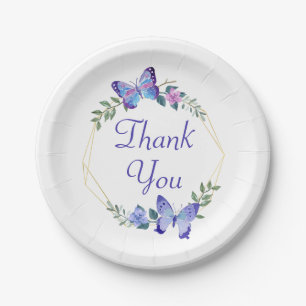 Butterfly Thank You Blue Watercolor Butterflies Paper Plates
