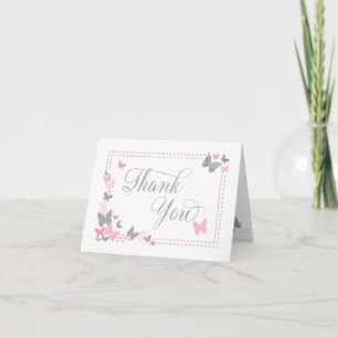Butterfly Thank You Card, Pink, Gray Card