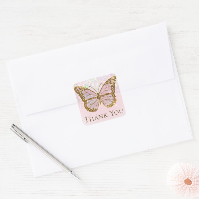  butterfly thank you classic round sticker (Envelope)