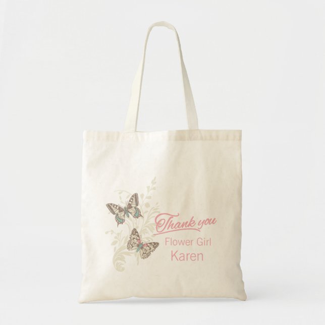 Butterfly thank you flower girl wedding favor bag (Front)