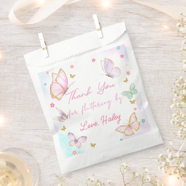 Butterfly Thank You Fluttering By Girl Birthday Favor Bag (Clipped)