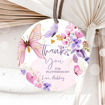 Butterfly Thank You Fluttering By Girl Birthday Favor Tags by Anietillustration at Zazzle
