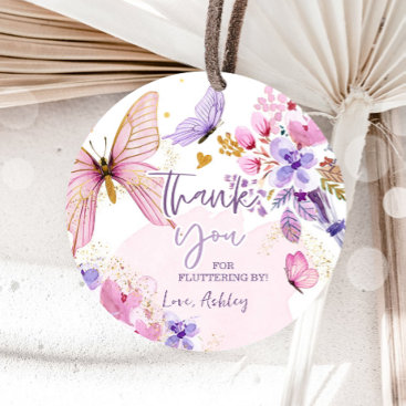 Butterfly Thank You Fluttering By Girl Birthday Favor Tags