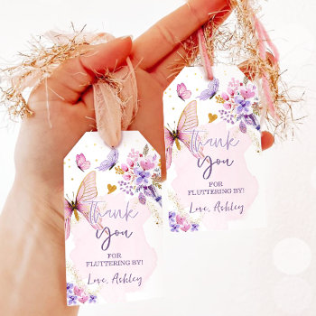 Butterfly Thank You Fluttering By Girl Birthday Gift Tags by Anietillustration at Zazzle