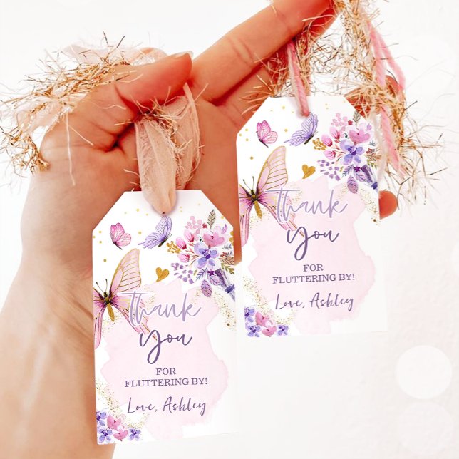 Butterfly Thank You Fluttering By Girl Birthday Gift Tags (Creator Uploaded)