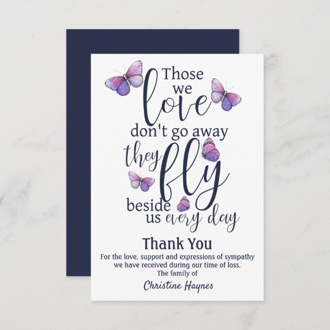 Butterfly Thank You Funeral Sympathy (Front/Back)