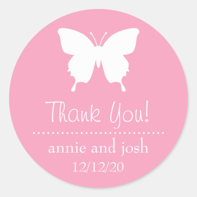 Butterfly Thank You Labels (Pink) (Front)