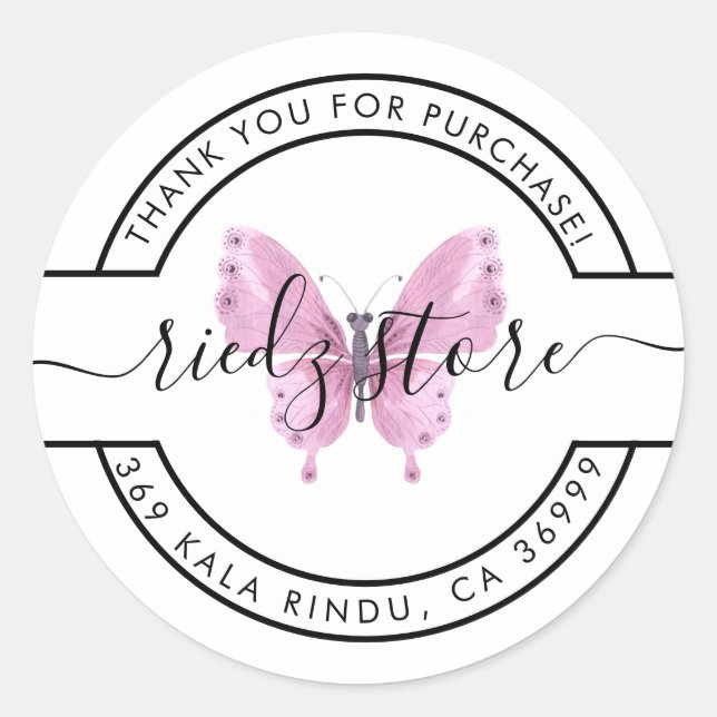 Butterfly Thank You Purchase  Classic Round Sticker (Front)