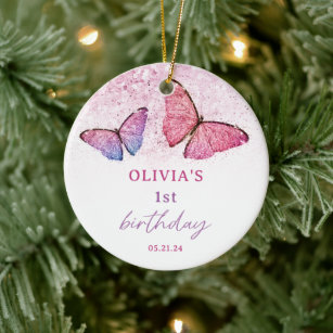 Butterfly Theme 1st Birthday Party Favor Ceramic Ornament