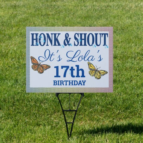 Butterfly theme birthday yard sign with stake