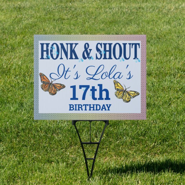 Butterfly theme birthday yard sign with stake (Insitu)