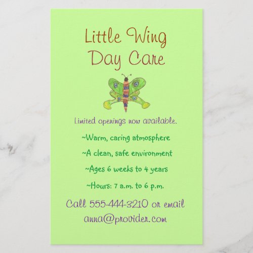 Butterfly theme child care flyer