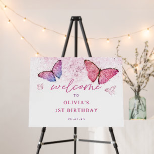 Butterfly Theme Girl 1st Birthday Welcome Sign
