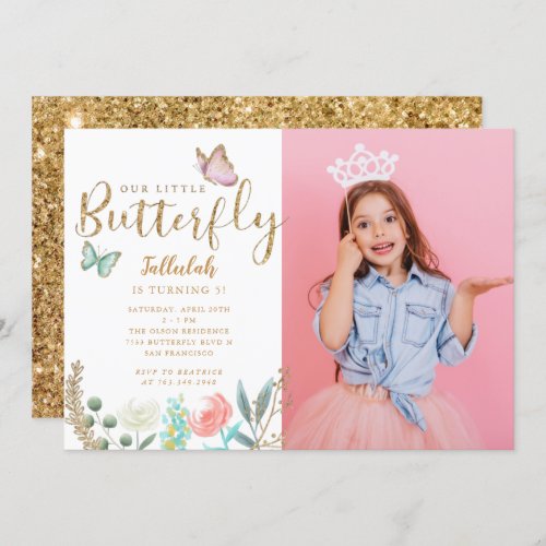 Butterfly Theme Girls Birthday Party photo Invitation