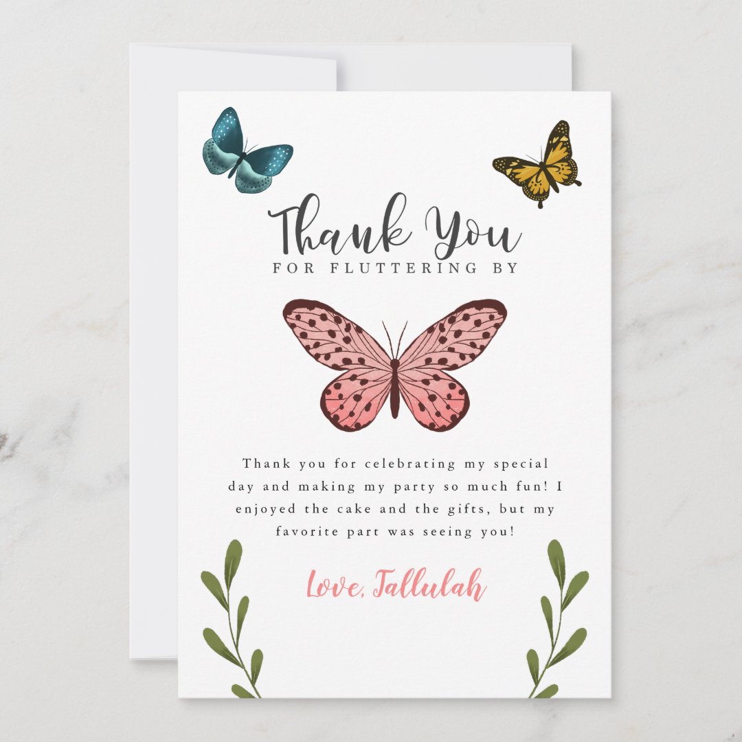 Butterfly Theme Girls Birthday Party Thank You Card | Zazzle