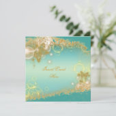 Butterfly theme gold teal elegant invitation (Standing Front)
