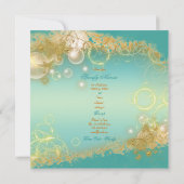 Butterfly theme gold teal elegant invitation (Back)