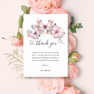 Butterfly Theme Pink Watercolor Baby Shower Thank You Card