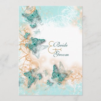 Butterfly Theme Wedding Aqua Gold Invitation by mensgifts at Zazzle