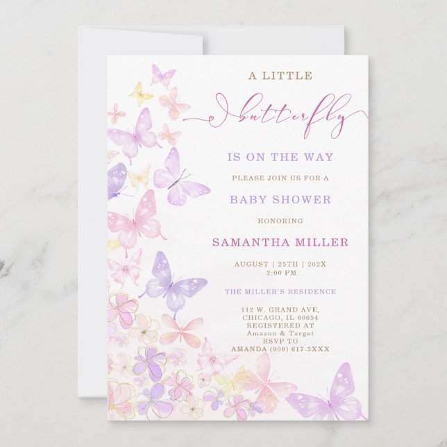 Butterfly Themed Baby Shower Invitation (Front)