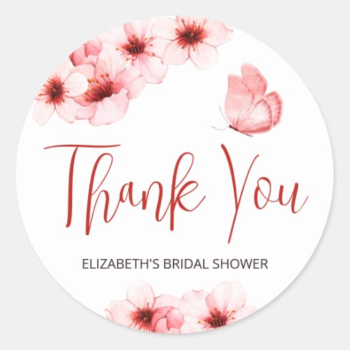 Butterfly Themed Bridal Shower Thank You Classic Round Sticker