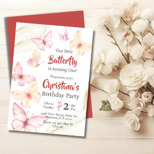 Butterfly themed cute bliss modern 1st birthday invitation