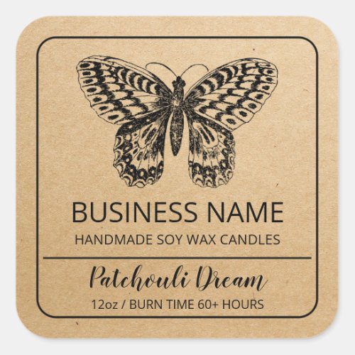 Butterfly Themed Kraft Paper Soy Candle Labels