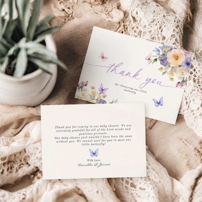 Butterfly Themed Pastel Baby Shower Thank You Card (Creator Uploaded)