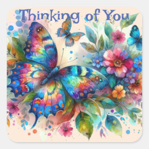 Butterfly Thinking of You Personalized Square Sticker