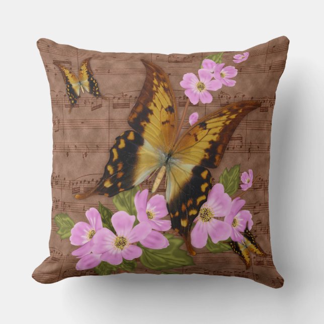 butterfly throw pillow in brown, with the waltz (Front)