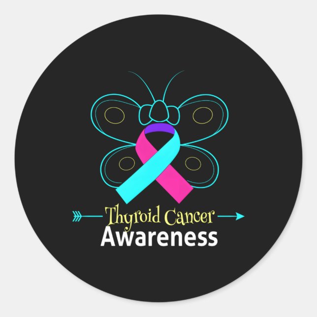Butterfly Thyroid Cancer Ribbon Thyroid Cancer Awa Classic Round Sticker (Front)