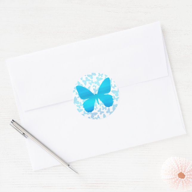Butterfly Toss (Blue-Single) Classic Round Sticker (Envelope)