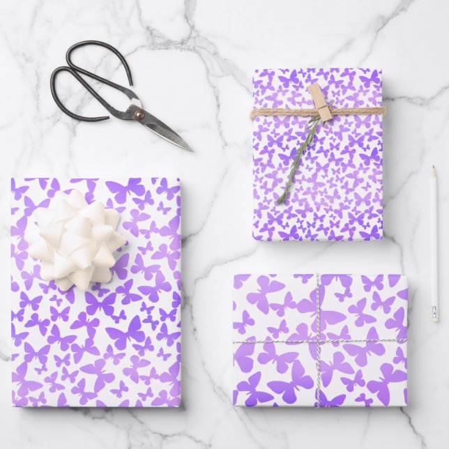 Butterfly Toss (Lavender) Wrapping Paper Sheets (Front)